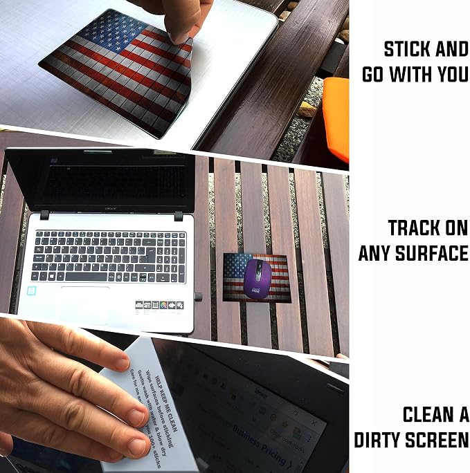 Adhesive Mouse Pad - Peel and Sticks to Any Surface - Travel Mouse Pad, Sticky for Any Surface - Excellent Tracking - USA Flag Wooden - Image 2