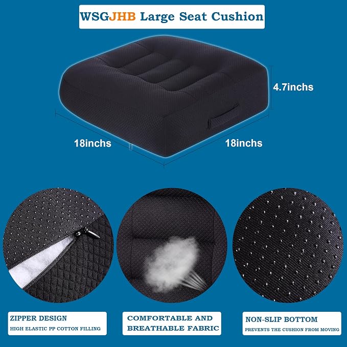 WSGJHB Office Chair Cushion Pillow Adult Seat Cushions for Short People | Car Booster Effectively Increase Field of View Lower Back Fatigue Relief, Cars Office Home Anti-Slip 18x18x4.7"Black-Medium - Image 7