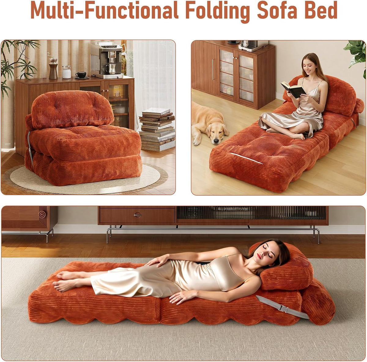 Folding Sofa Bed, Convertible Sleeper Chair with Back Support and Pillow - Image 3