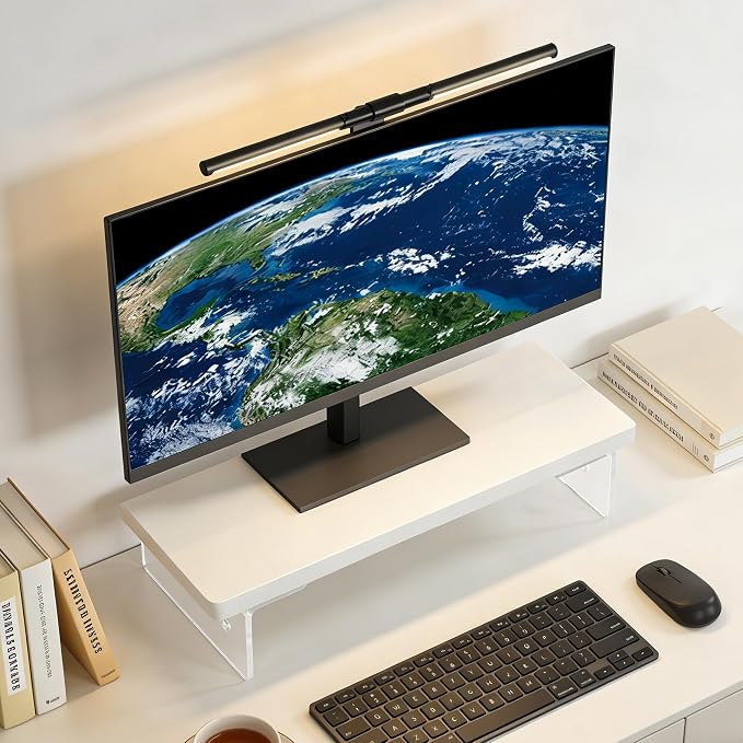Computer Monitor Stands, Wood & Acrylic Computer Monitor Stand, Desk Monitor Stand Underneath Storage For Office, Home, School Supplies, 15.7" L (White) by BringYouALifeAsBeautiful