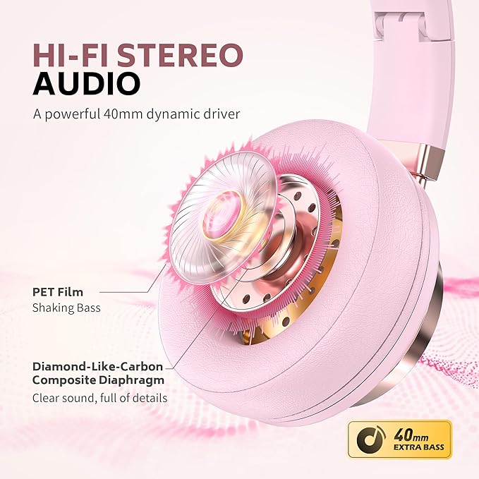 Wired Over-Ear Headphones Pink with Mic for School Work, 3.5mm Jack | Corded Passive Noise Isolating Stereo Headphones with Volume Control, Comfort Protein Leather Earcups for Teens, Women, Girls - Image 3