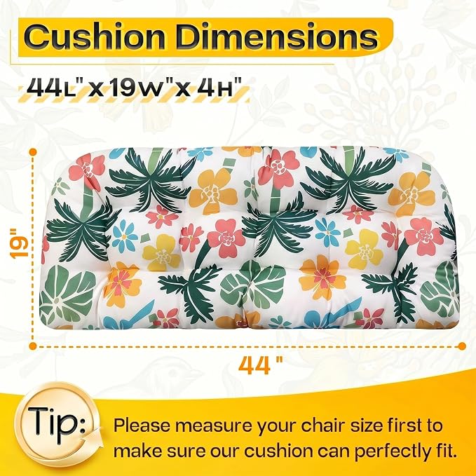 MAGIC ELEPHANT Outdoor Bench Cushion, Memory Foam Loveseat Cushion for Patio Furniture Wicker Chair, Settee Porch Swing Seat Cushion, 44 x 19 Inches (Hawaiian Palm Floral) - Image 2