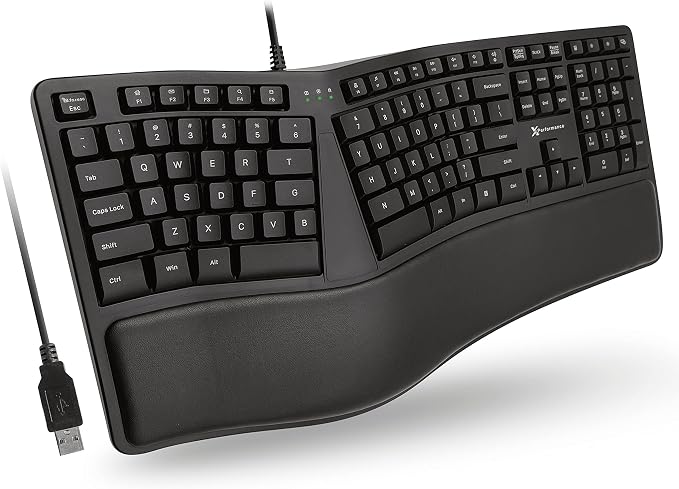X9 Wired Ergonomic Keyboard with Cushioned Wrist Rest - Type Comfortably Longer - USB Wired Split Keyboard for Laptop, PC & Chrome Computer with 110 Ergo Keys & 5ft Cable by X9Performance