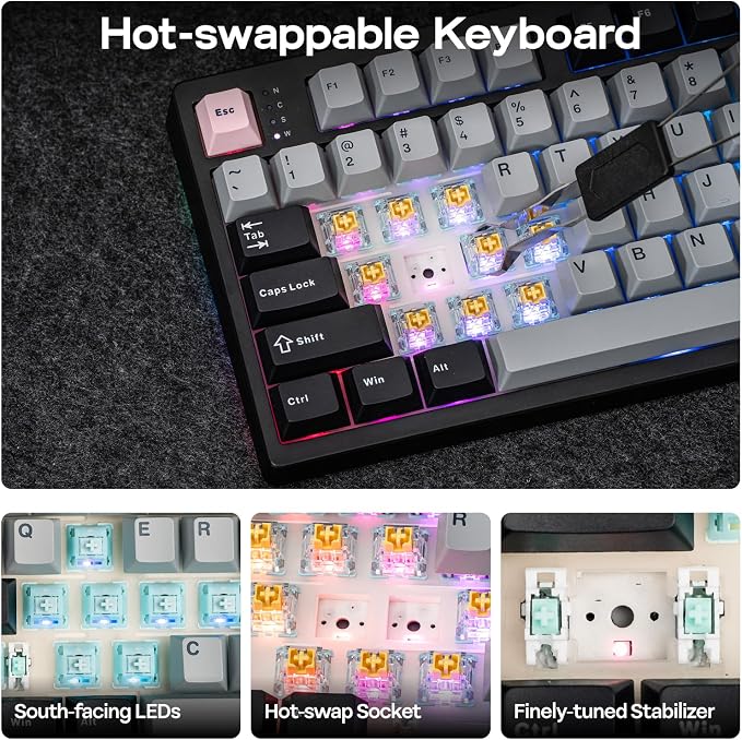 EPOMAKER TH108 PRO Full Size Mechanical Keyboard with Screen & Knob | Wireless Gaming Keyboard with 10000mAh, Creamy Gasket, Hot Swap, Custom Driver, RGB Backlight (Black, Sea Salt Silent) - Image 8