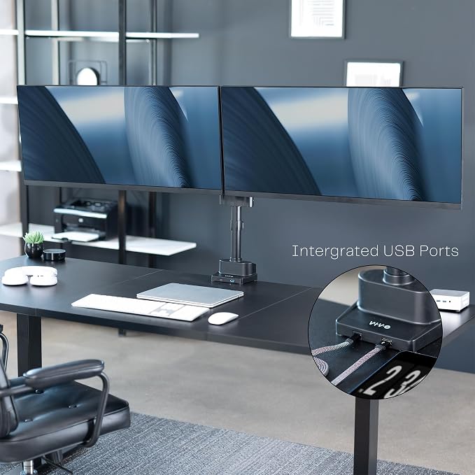 VIVO Premium Aluminum Full Motion Dual Monitor Desk Mount Stand with Lift Engine Arm, Pole Extension, and USB Ports, Fits Ultrawide Screens up to 40 inches, STAND-V102BDU - Image 7