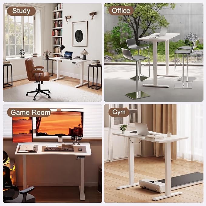 Solid Wood Electric Standing Desk, 47.2"x23.6" White Standing Desk | 1 BOX,Home Office Desk with 3 Stages Single Motor,Standing Desk White with T-Shaped Metal Bracket for Gaming - Image 6