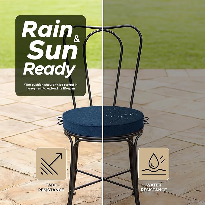 Outdoor Round Chair Cushions 15 Inch, Set of 4, Navy Blue | Fade-Resistant, Water-Resistant, Bistro Chair Seat Pads for Porch Garden Balcony Patio Furniture Stools, Non-Slip Bottom - Image 3