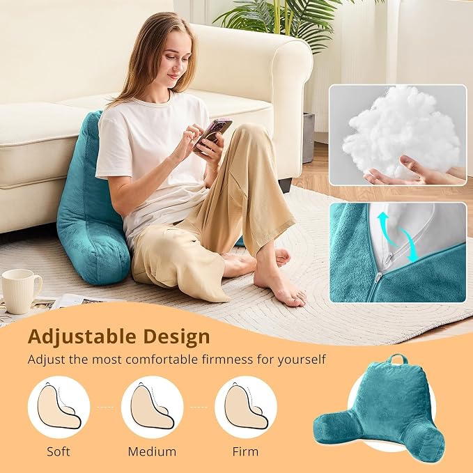 Sasttie Reading Pillow for Bed, Back Pillow for Sitting Up, Teal Blue | 18" Backrest Support Cushion for Couch, Sofa, and Floor, Dorm Essentials, OEKO-TEX, Adjustable Down Alternative Fill - Image 2
