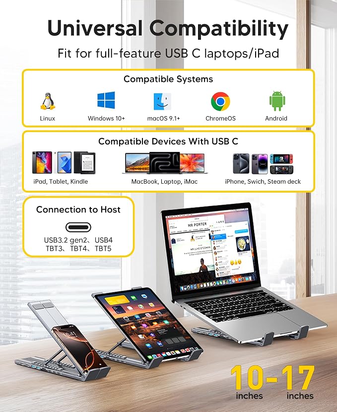 USB C Docking Station Dual Monitor, 9 in 1 Laptop Stand with 2 HDMI | Laptop Dock Stand with 4K@60Hz HDMI, 2*USB 3.0, 100W PD, USB-C 3.0, SD&TF Universal Dock Station for Acer/Dell XPS/HP/Mac - Image 7