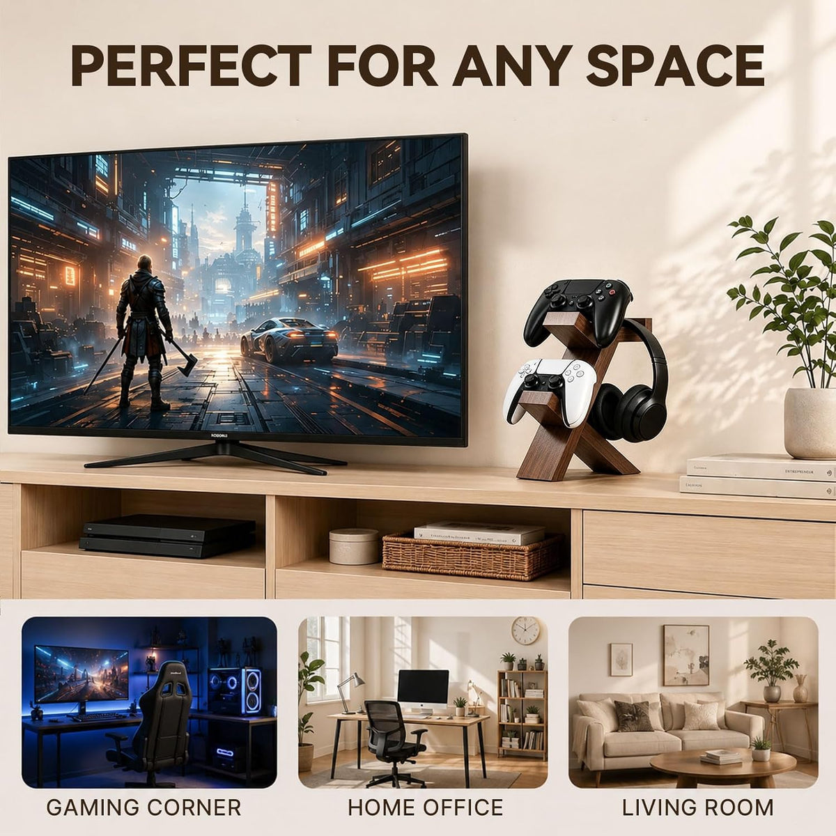 Wood Controller Holder and Headphone Stand, 3-in-1 Gaming Equipment - Image 7