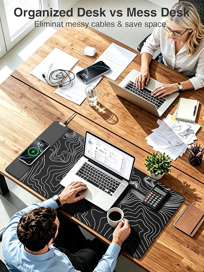 Magnetic Wireless Charging Mouse Pad, 31.5"x15.8" Large Desk Mat | Waterproof Mousepad, Smooth Glide, Stitched Edge, Non-Slip Rubber Base, Desk Pad Computer Keyboard Mat, No Adapter - Image 4
