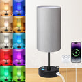 Table Lamp for Bedroom, 3 Color Temperatures, 7 RGB Colors, Adjustable Brightness, Dual USB Charging Ports, Ambience Nightstand Light with Grey Shade, Desk Lamp for Kids Reading Home Office by Unicozin