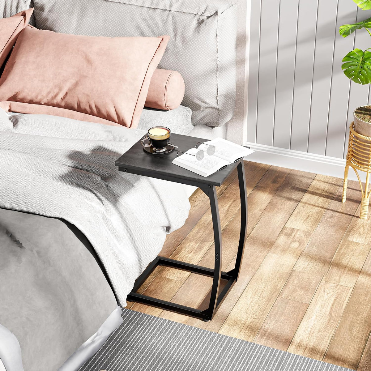 C Shaped End Table Set of 2,Side Table for Couch,Curved Support Legs, Slide Under Couch Table for Sofa, TV Tray Table for Living Room Bedroom(Black) - Image 6