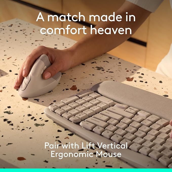 Logitech Wave Keys Wireless Ergonomic Keyboard with Cushioned Palm - Sand | Cushioned palm rest, comfortable natural typing, Easy-Switch, Logi Bolt receiver included, for Multi-OS, Windows/Mac - Image 8
