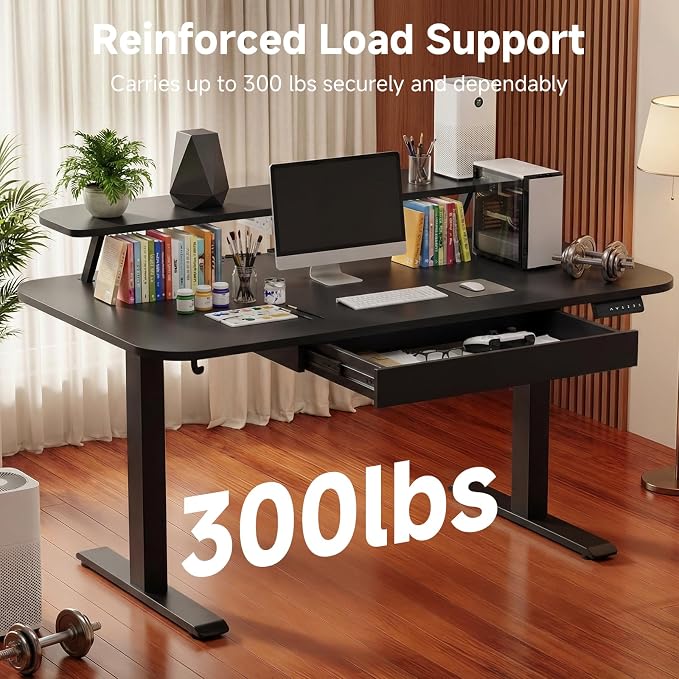 GTPLAYER Electric Standing Desk with Drawers, 55 x 24 Inches Height Adjustable Computer Desk with Monitor Stand, Laptop Stand, Home Office Sit Stand Up Desk with Memory Preset, Black - Image 4