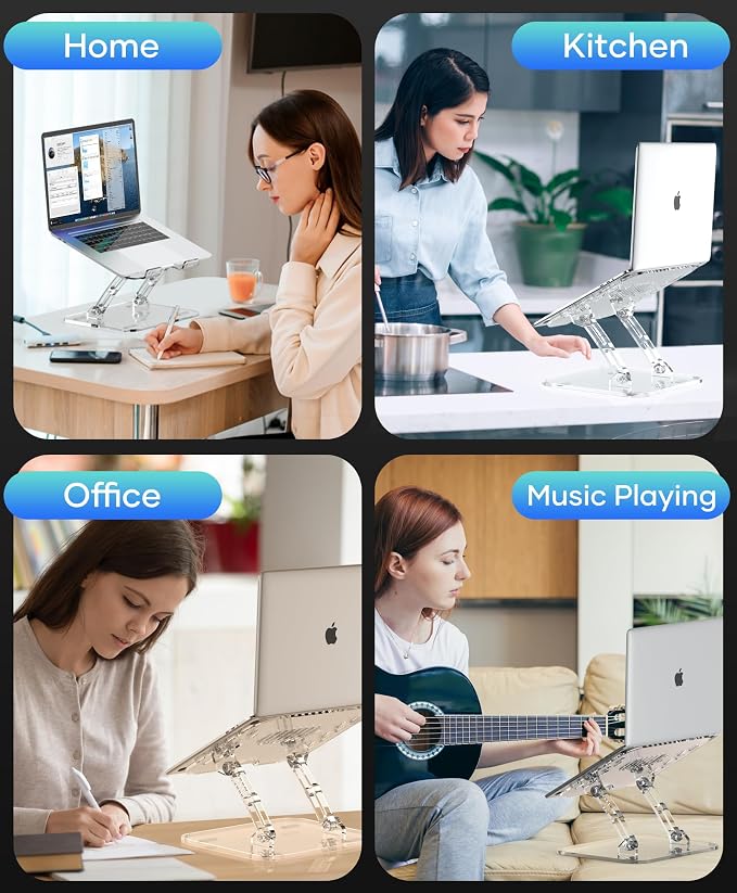 Lpoake 2 Pack Acrylic Laptop Stand for Desk, Adjustable Ergonomic Laptop Riser, Portable Foldable Computer Stand, Compatible with 10 to 15.6 Inches Notebook and MacBook, Clear - Image 9