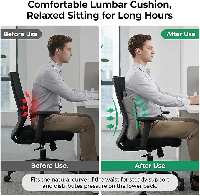 Lumbar Support Pillow for Office Chair and Car Seat, Zinc Gray | Ergonomic back support cushion with a removable, washable corduroy cover for desk chairs, sofas and recliners - Image 5