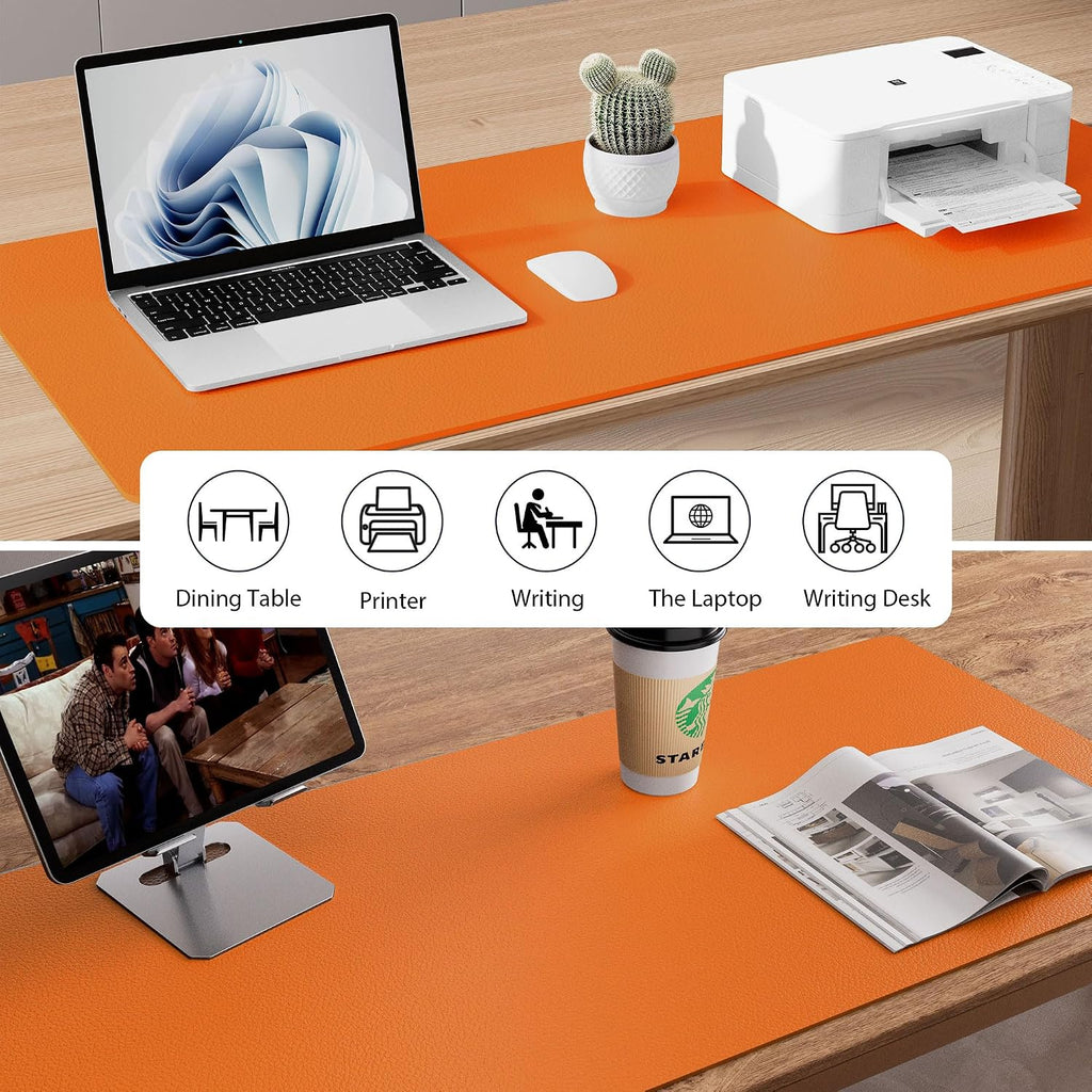 Aothia Leather Desk Pad Protector, Mouse Pad, Office Desk Mat, Non-Slip PU Leather Desk Blotter, Laptop Desk Pad, Waterproof Desk Writing Pad for Office and Home (36" x 17", Hermes Orange) - Image 5