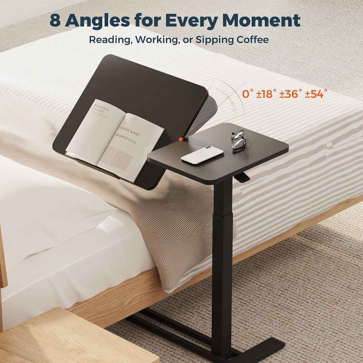 32''Large Pneumatic Overbed Tilting Bedside Table,Desk with Wheels - Image 7