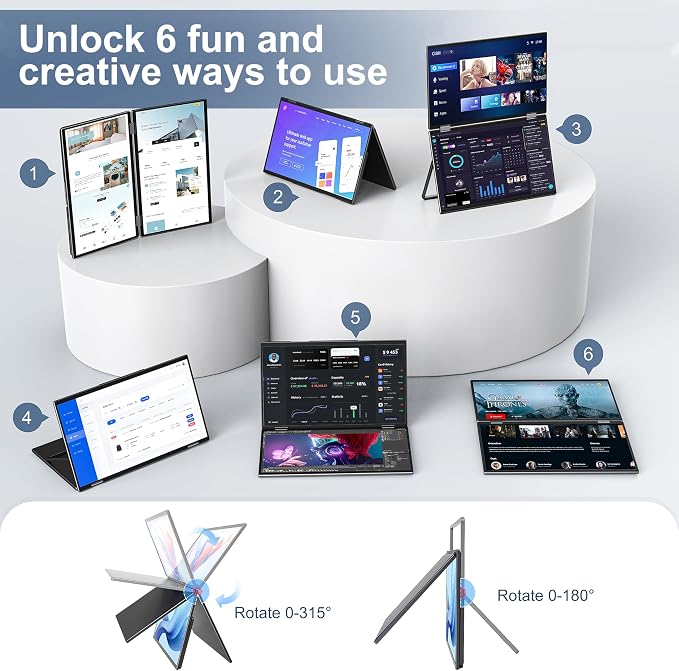 InnoView Portable Dual Monitor 15.6" 1920x1080 Dual Stacked Foldable Monitor | 315° Screen Adjustment | USB-C/HDMI Second Monitor for Laptop, Mac, Windows - Image 5