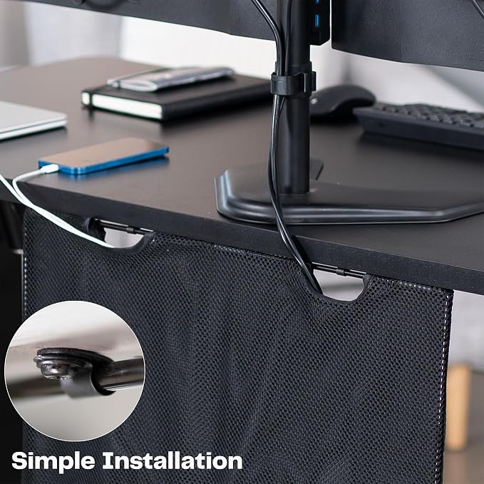 VIVO Black 24 inch Under Desk Privacy and Cable Management Organizer Sleeve, Wire Hider Kit Panel System, DESK-SKIRT-24 - Image 8