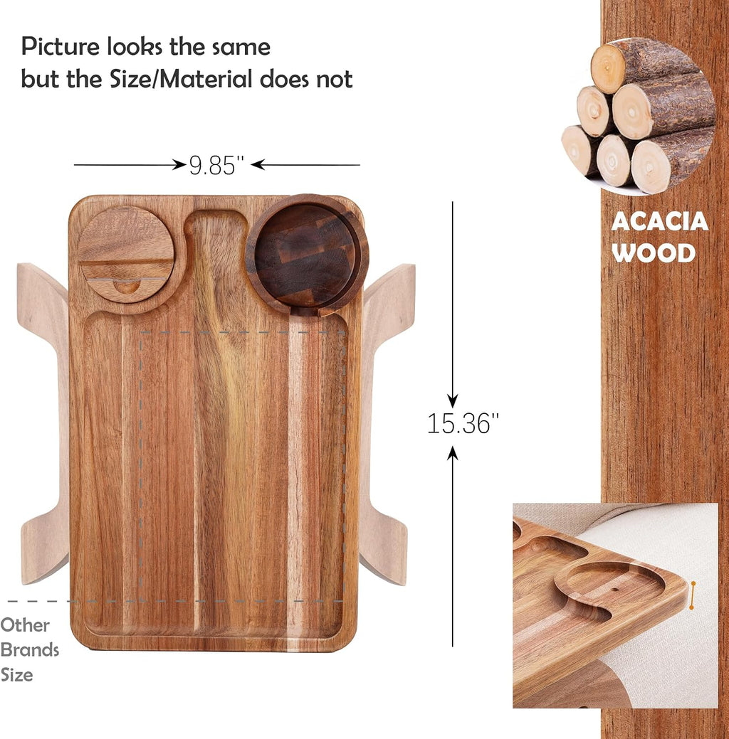 Nnewvante 2 Pack Couch Armrest Table, Acacia Wood Sofa Arm Clip On Tray - Image 7