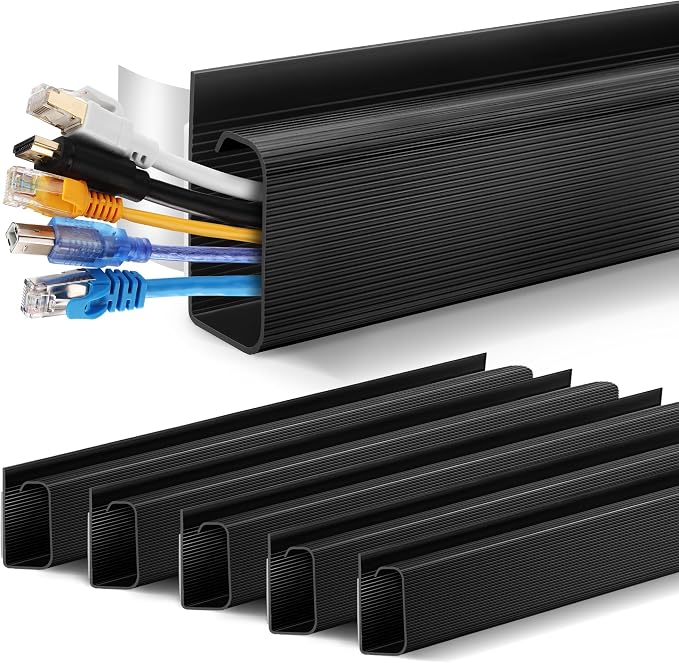 Cable Management Under Desk 94.5in (6X L15.8in) J Channel, ZhiYo Cord Organizer for Desk, Self-Adhesive Cable Organizer, Cord Management Wire Organizers for Cords, Wire Management Cable Raceway Black by ZhiYo