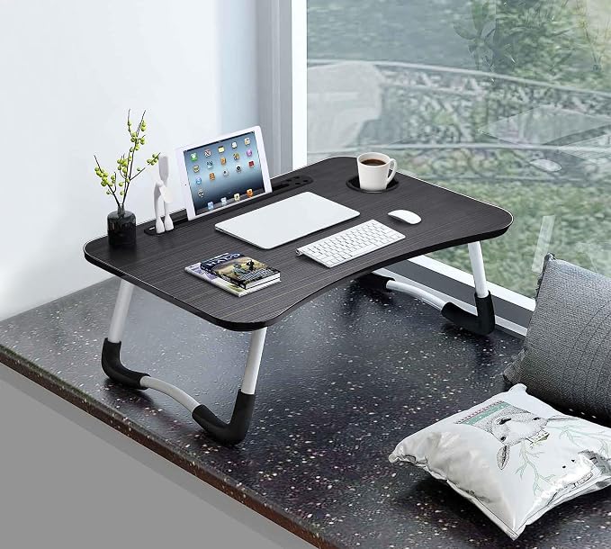 Slendor Foldable Lap Desk with Cup Holder for Bed, Couch, Floor | Portable,with USB Light, Fan, Pen Holder,Tablet Holder,for Laptop,Writing,Eating, Black - Image 5