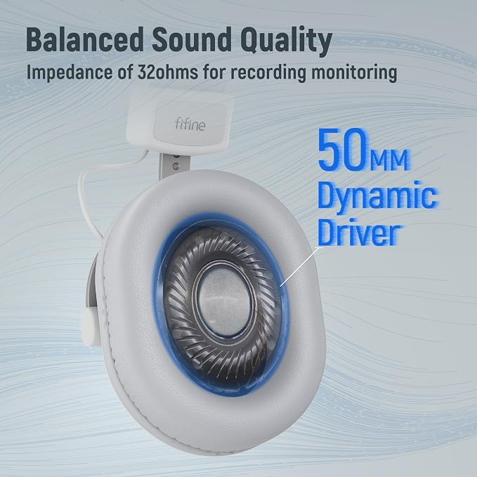 FIFINE HD8W Studio Monitor Headphone with 50mm Drivers, for Vocal Recording | Detachable Cables, 3.5mm/6.35mm Jack, 50mm Drivers, Passive Noise Canceling, Lightweight, for PC/Mixer/Amplifier - Image 2
