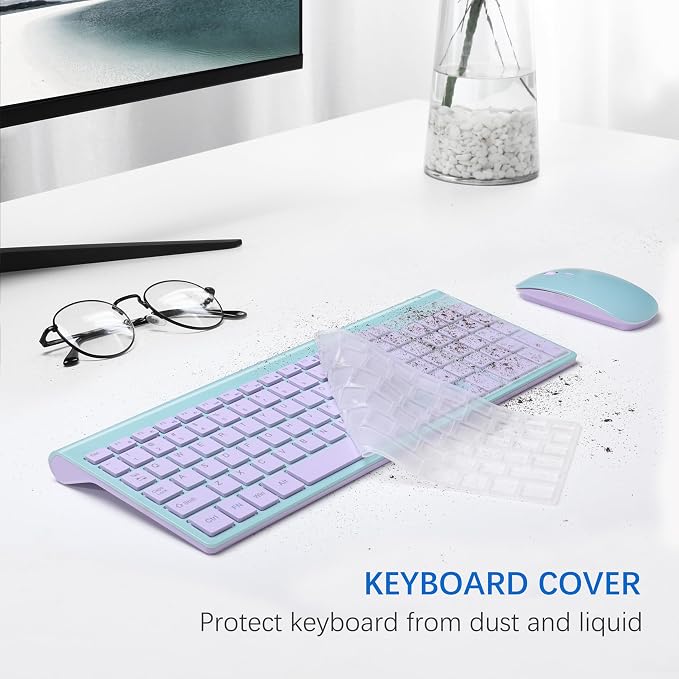 Wireless Keyboard and Mouse Ultra Slim Combo, TopMate - Blue Purple | 2.4G Silent Compact 2400DPI Mouse and Scissor Switch Keyboard Set with Cover, Batteries Included, for PC/Laptop/Windows/Mac - Image 5