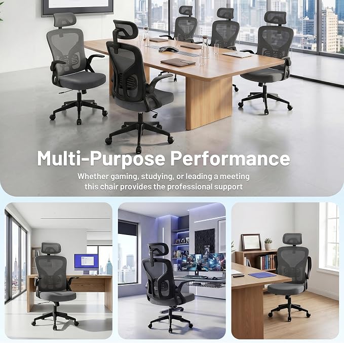 Office Chair Ergonomic Desk Chair with Adjustable Headrest Lumbar Support, High Back Breathable Mesh Chair with 120° Tilt & Flip-Up Armrests, Swivel Comfy Task Computer Chair for Work, Study - Image 9