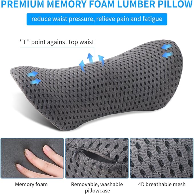 Lumbar Pillow, Memory Foam Lumbar Support Pillow for Office Chair and Car Seat, Back Support Pillow for Lower Back Pain Relief, Support Cushion Back Pillow for Sleeping, Driving, Resting - Image 2
