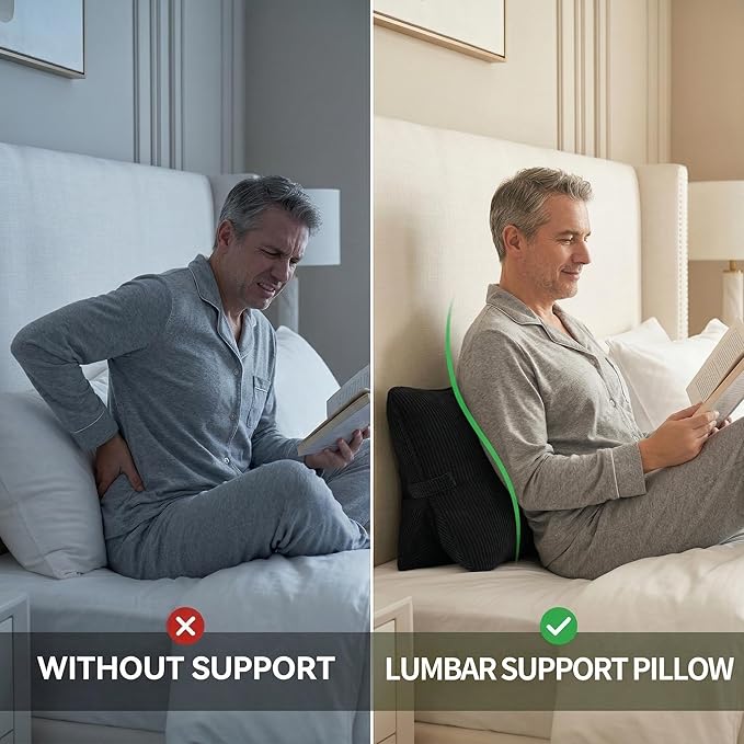 Pat. Pend. Corduroy Lumbar Support Pillow for Sitting, Triangle Cushion for Sofa, Couch or Bed, Reading Pillow for Gaming, Watching TV & Relaxing, Lamp Black - Image 2