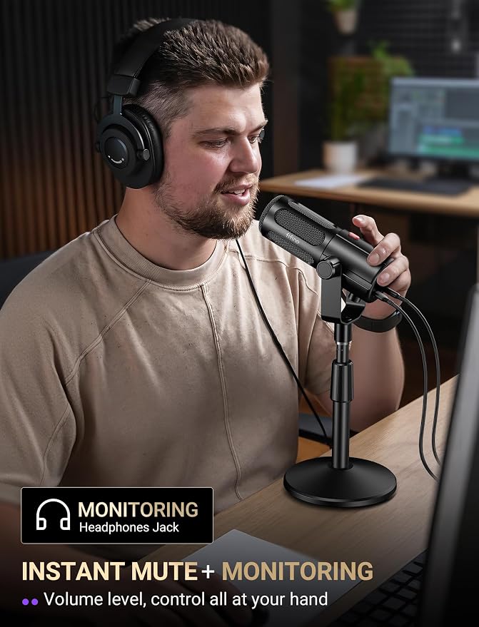 FIFINE AmpliTank TANK6S Vocal Dynamic Microphone XLR/USB Desktop Mic | Podcast Microphone with Height-Adjustable Stand, Mute, Monitoring, Studio Metal, for Streaming Content Creation Recording - Image 5