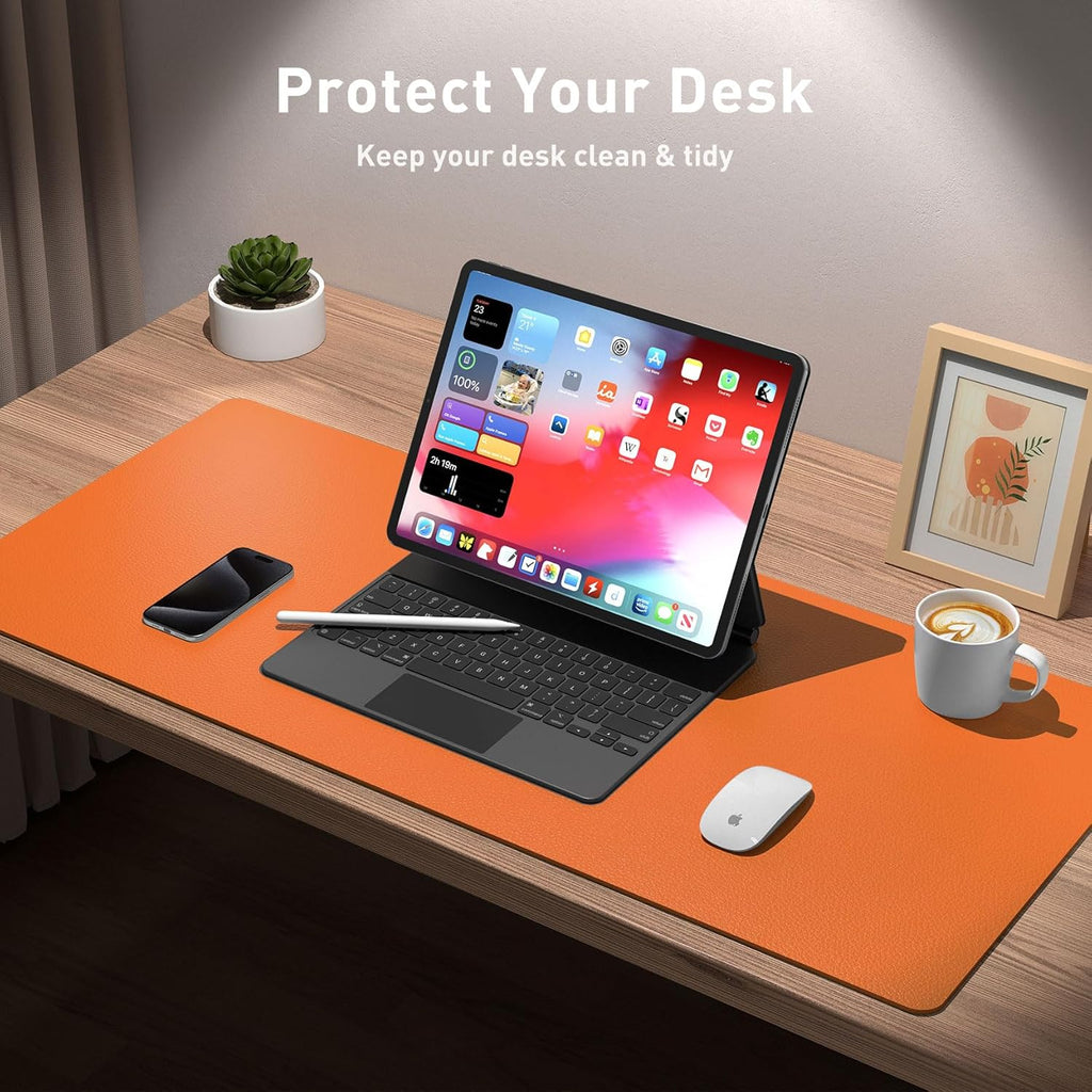 Aothia Leather Desk Pad Protector, Mouse Pad, Office Desk Mat, Non-Slip PU Leather Desk Blotter, Laptop Desk Pad, Waterproof Desk Writing Pad for Office and Home (36" x 17", Hermes Orange) - Image 3