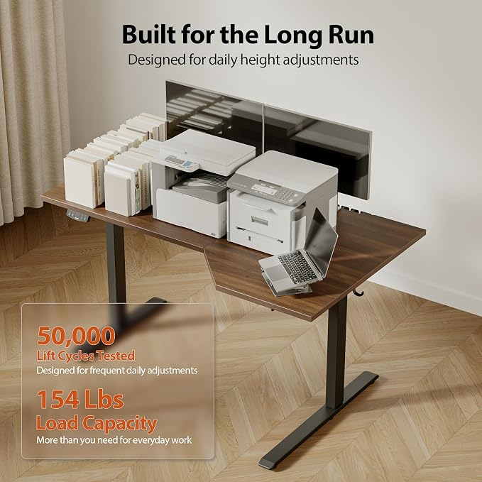 Agilestic 55 x 32 Inch Corner L Shaped Electric Standing Desk, Dark Walnut | Electric Height Adjustable, L-shape Workspace, Sturdy Steel Frame, Memory Preset, Hooks, 154 lbs, Easy Assembly, Splice Board - Image 7