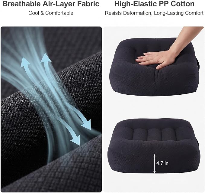 WSGJHB Office Chair Cushion Pillow Adult Seat Cushions for Short People | Car Booster Effectively Increase Field of View Lower Back Fatigue Relief, Cars Office Home Anti-Slip 18x18x4.7"Black-Medium - Image 8