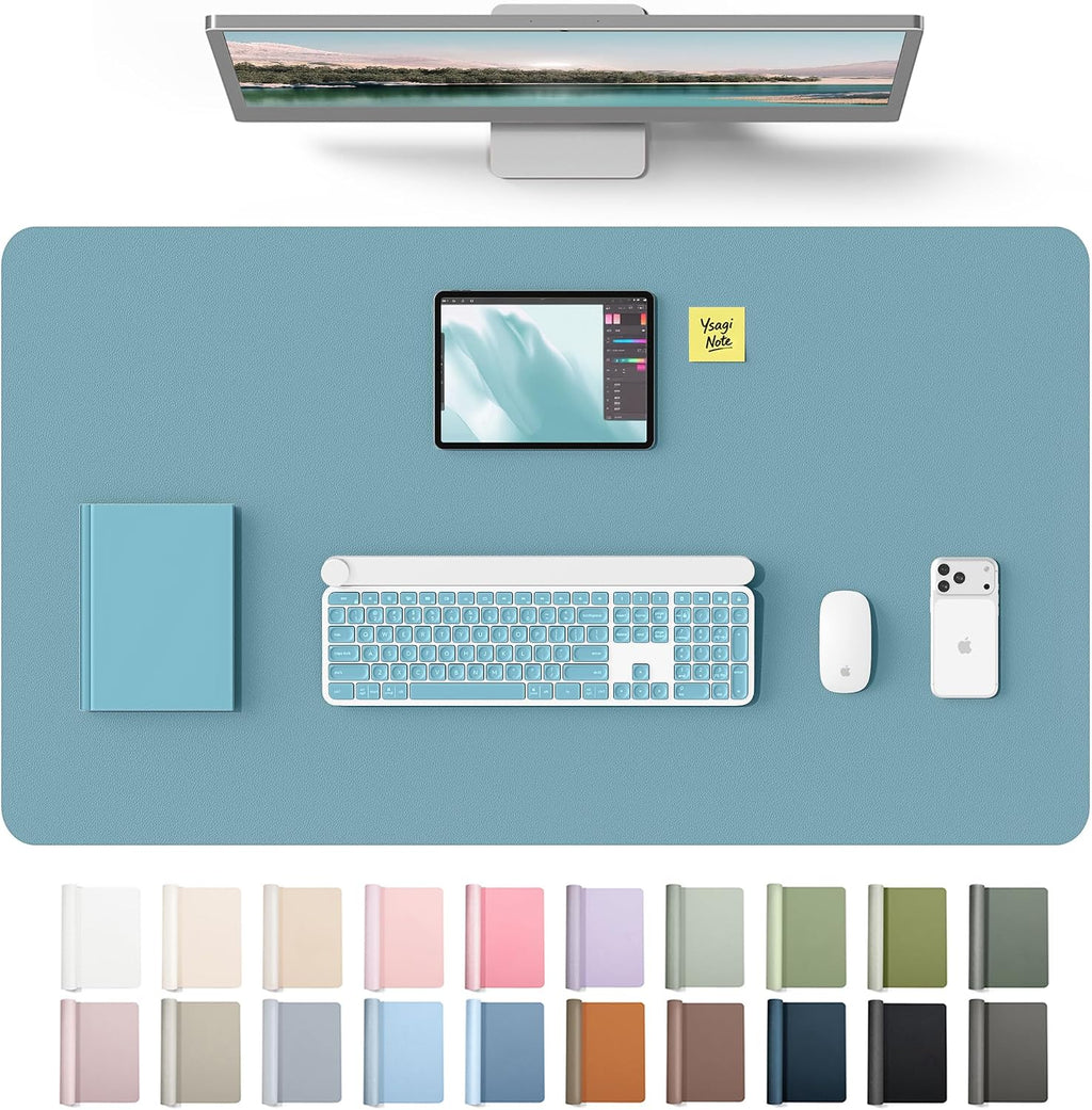 YSAGi Leather Desk Protector, Office Mat, Large Mouse Mat, Non-Slip PU Leather Blotter, Laptop Desk Mat, Waterproof Writing Pad for Office and Home(Aquamarine, 40" x 24") by YSAGi
