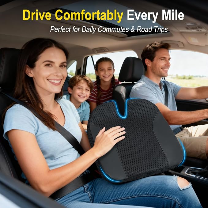 Lofty Aim Car Seat Cushion for Driving, Memory Foam Driver Seat Cushion | Car Seat Cushion for Long Driving Comfort, Driver Seat Pillow Adds Height and Support for Cars, Trucks, Office Chairs, Black - Image 6