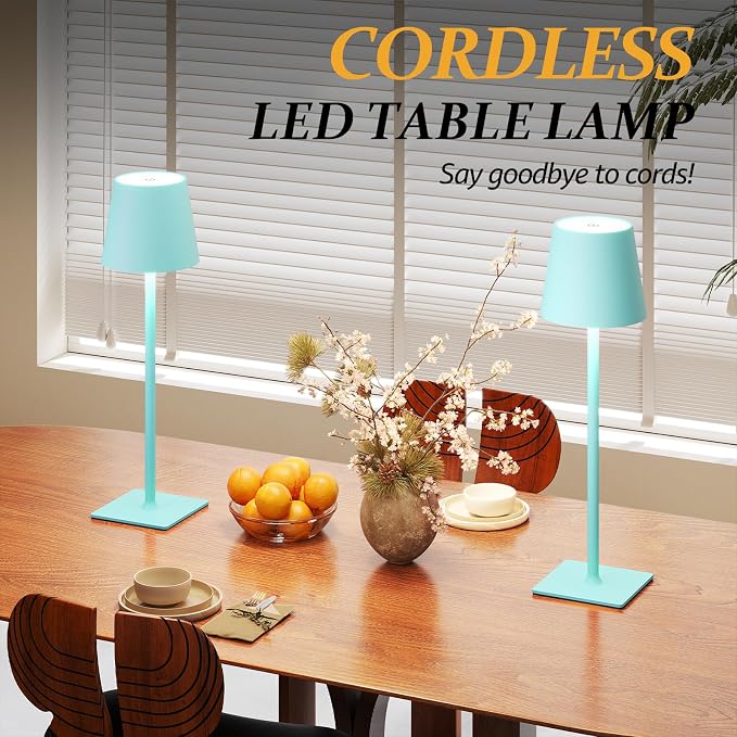 CHLORANTHUS 2 Pack Cordless Table Lamps, 3 Colors Stepless Dimming, 5000mAh Rechargeable Battery LED Desk Lamp for Bedroom/Couple Dinner/Desk/Cafe/Dining Room/Terrace - Image 3