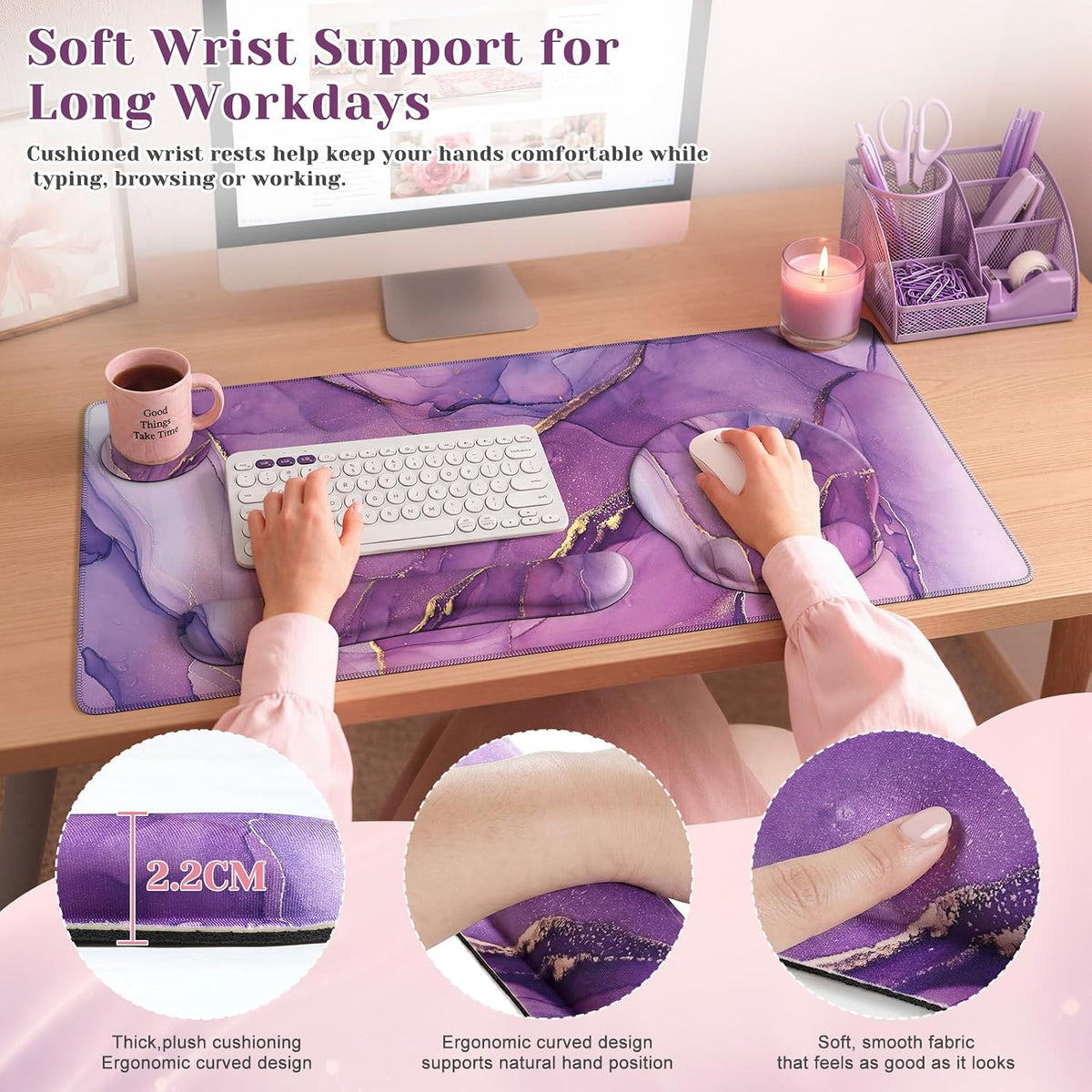 iCasso Purple Keyboard Mat 35.4"x15.7", Desk Blotter for Workspace - Image 5