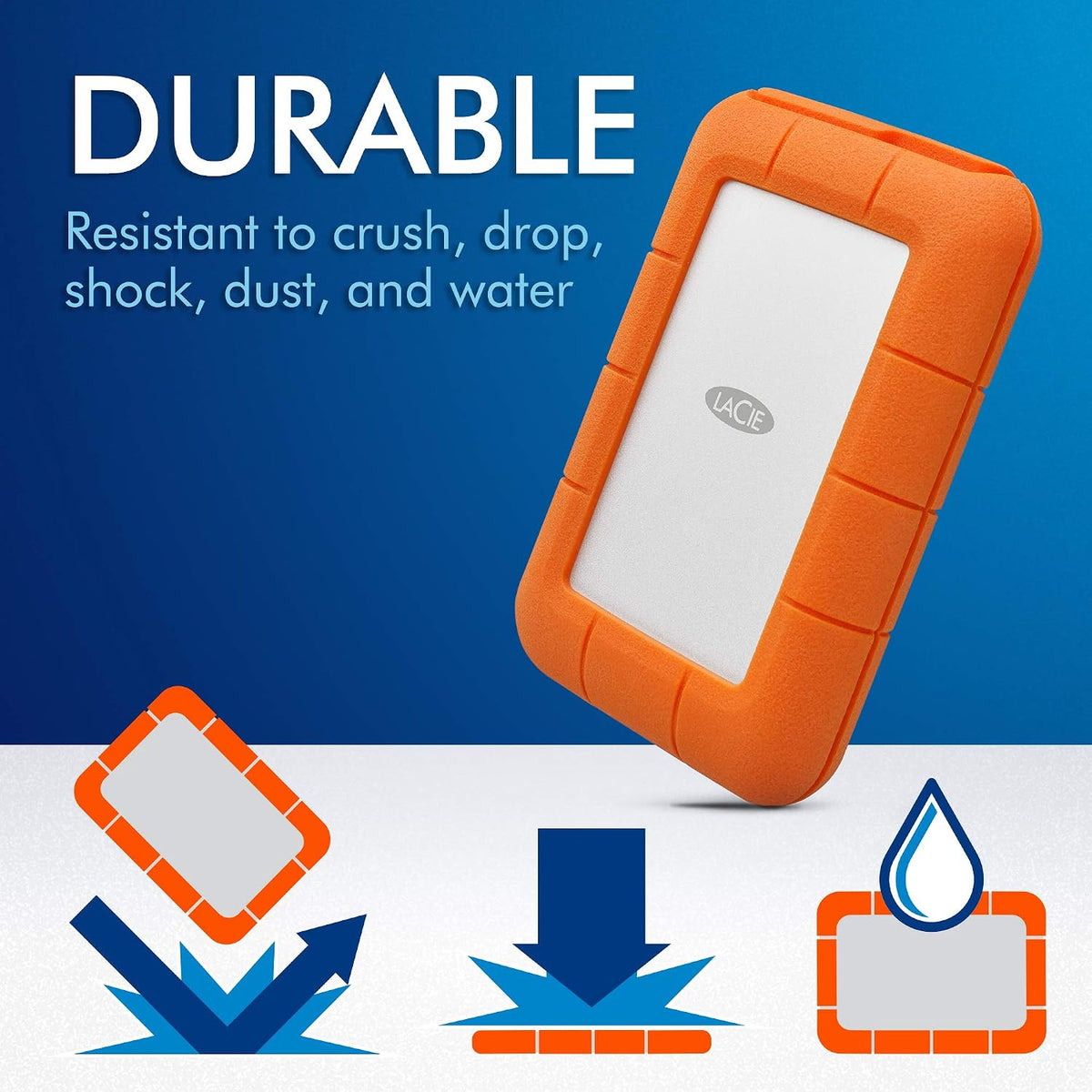LaCie Rugged Thunderbolt USB-C 5TB External Hard Drive Portable HDD – USB 3.0 Compatible, Drop Shock Dust Water Resistant, 1 Mo Adobe CC (STFS5000800) - Image 3