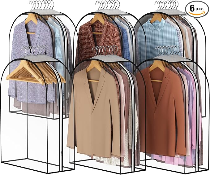 Liuoud Clear Garment Bags for Hanging Clothes 10” Gusseted, 6 Pack, 32” | Suit Bags for Closet Storage with Large Metal Zipper, Breathable odorless Hanging Plastic Clothes Cover for Coat Dress Fur by Liuoud