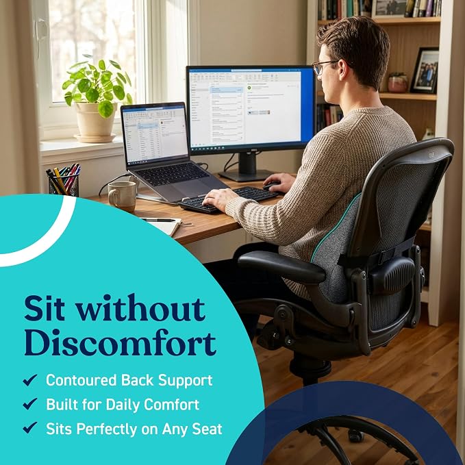 Cubii Cushii V2 Back Support Cushion for Back and Lower Back Pain Relief Universal Fit for Desk, Office, Kitchen Chairs, Couch Cushions with Advanced Lumbar Support - Image 3