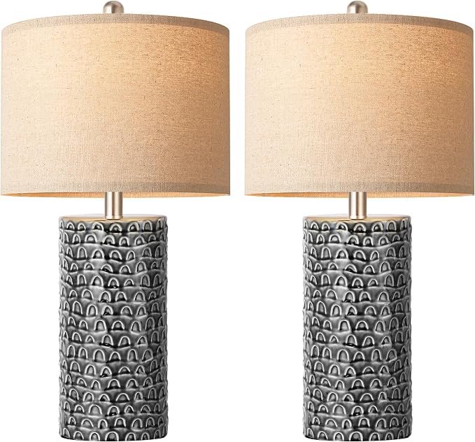 23" Modern Ceramic Table Lamp Set of 2, Table Lamps for Living Room, Rustic Farmhouse Bedside Lamps Nightstand lamp for Bedroom, Desk Lamp for End Table Home Decor Black - Image 9