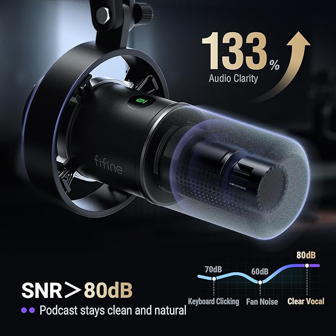 FIFINE AmpliTank K688 Dynamic Microphone, XLR/USB Podcast Recording PC Mic | Streaming Studio Metal Mic with Mute, Headphone Jack, Monitoring Volume Control, Windscreen, for Vocal Voice-Over Gaming - Image 4