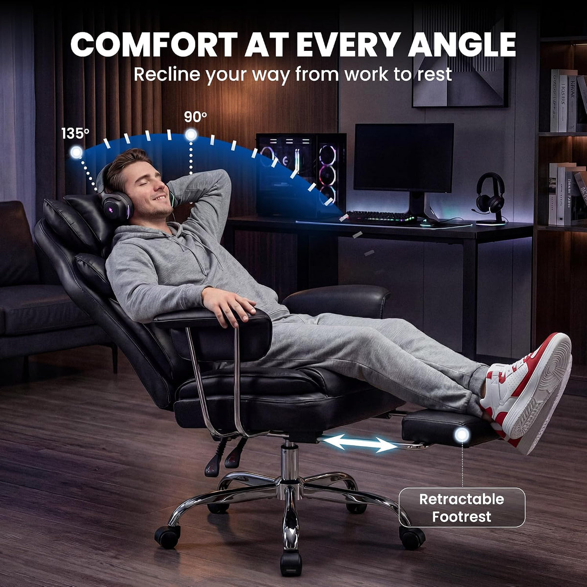 N-GEN GAMING Big and Tall Gaming Chair with Footrest, Reclining Chair,Black - Image 5