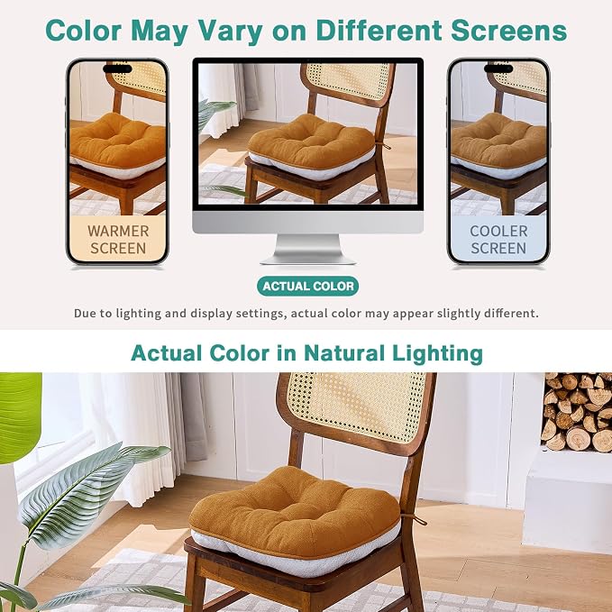 BETU Chair Cushions for Dining Chairs Set of 2,3.5" Thick Kitchen Table Chair Pads with Ties,Non Slip Backing and Covers, Seat Cushion for Dining Room,Bar,Patio Chairs,15.5"X15.5"X3.5",Caramel - Image 5
