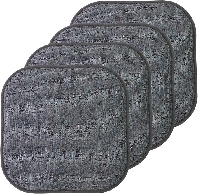 Sweet Home Collection Chair Cushion Memory Foam Pads Honeycomb Pattern Slip Non Skid Rubber Back Rounded Square 16" x 16" Seat Cover, 4 Pack, Broadway Multi Blue by SweetHomeCollection