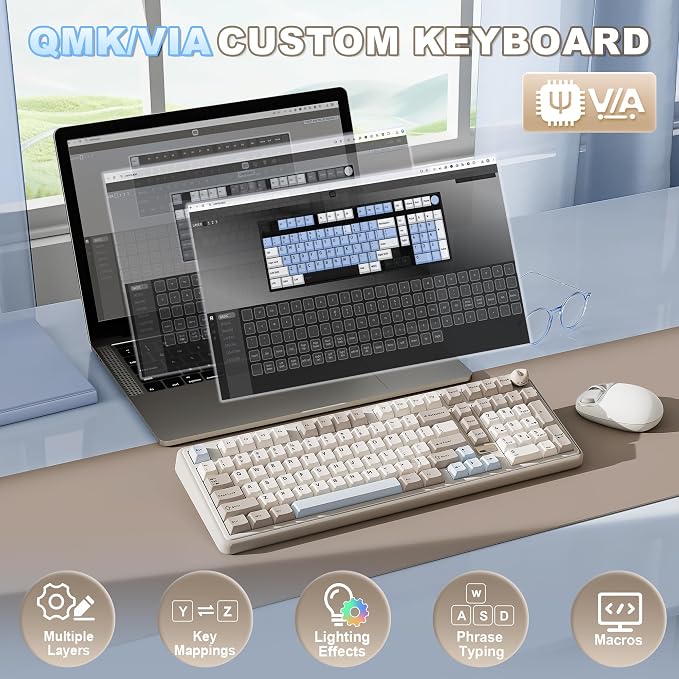 YUNZII B98 PRO 96% Wireless Mechanical Keyboard(Beige, Candy Switch) | QMK/VIA, with Numpad, Dual-Style Knob Design, Creamy Pre-Lubed Switches, Hot Swap, Gasket Mount, RGB for Gaming/Win/Mac - Image 4